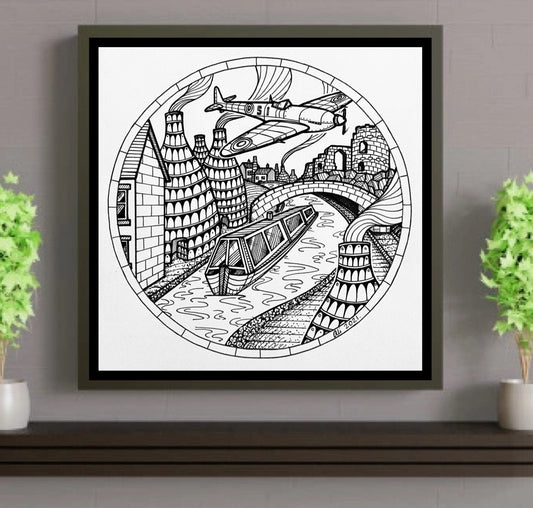 Hand drawn art print- 8x8. Stoke on Trent