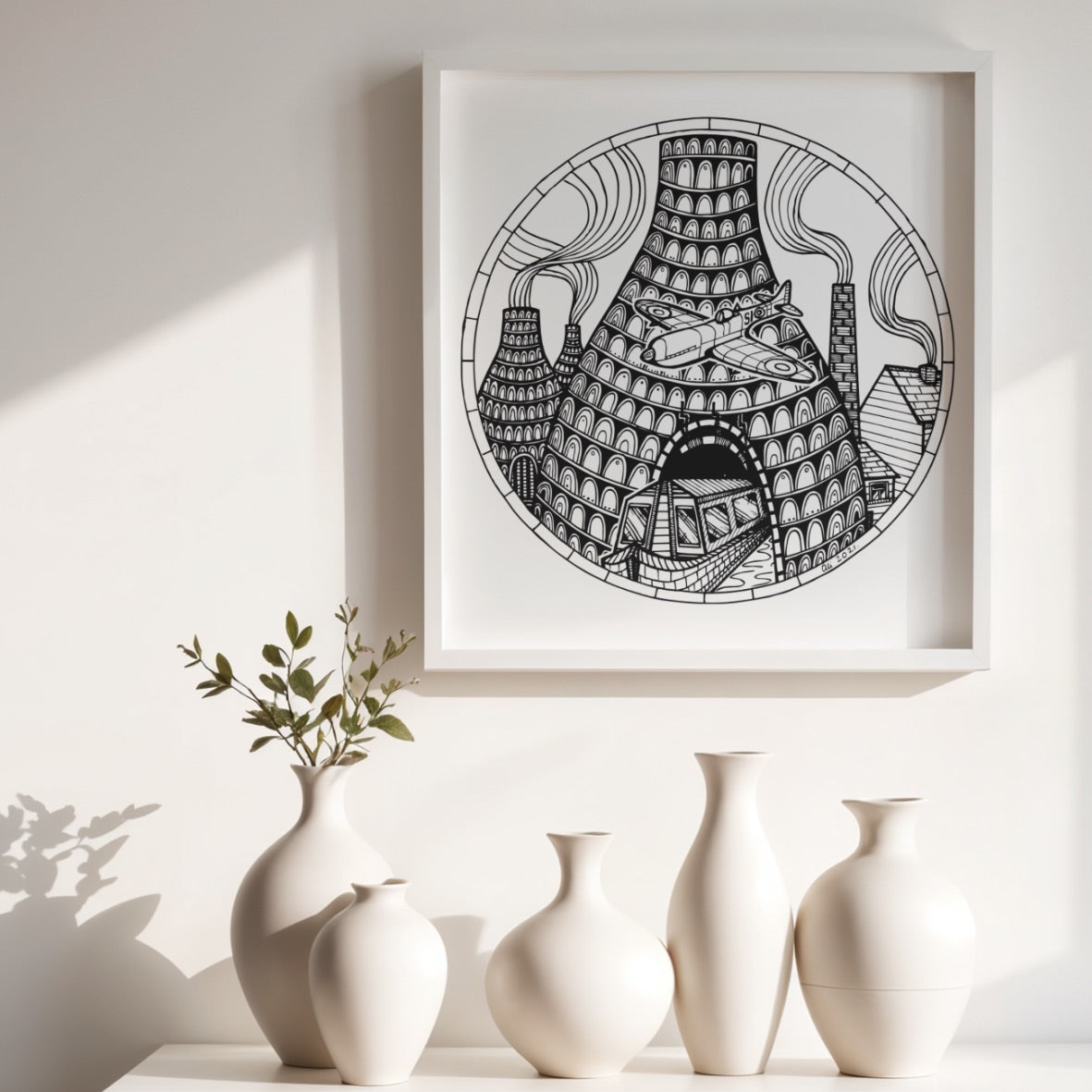 Bottle Kiln, Spitfire,Canal– Stoke Spitfire, Art Print