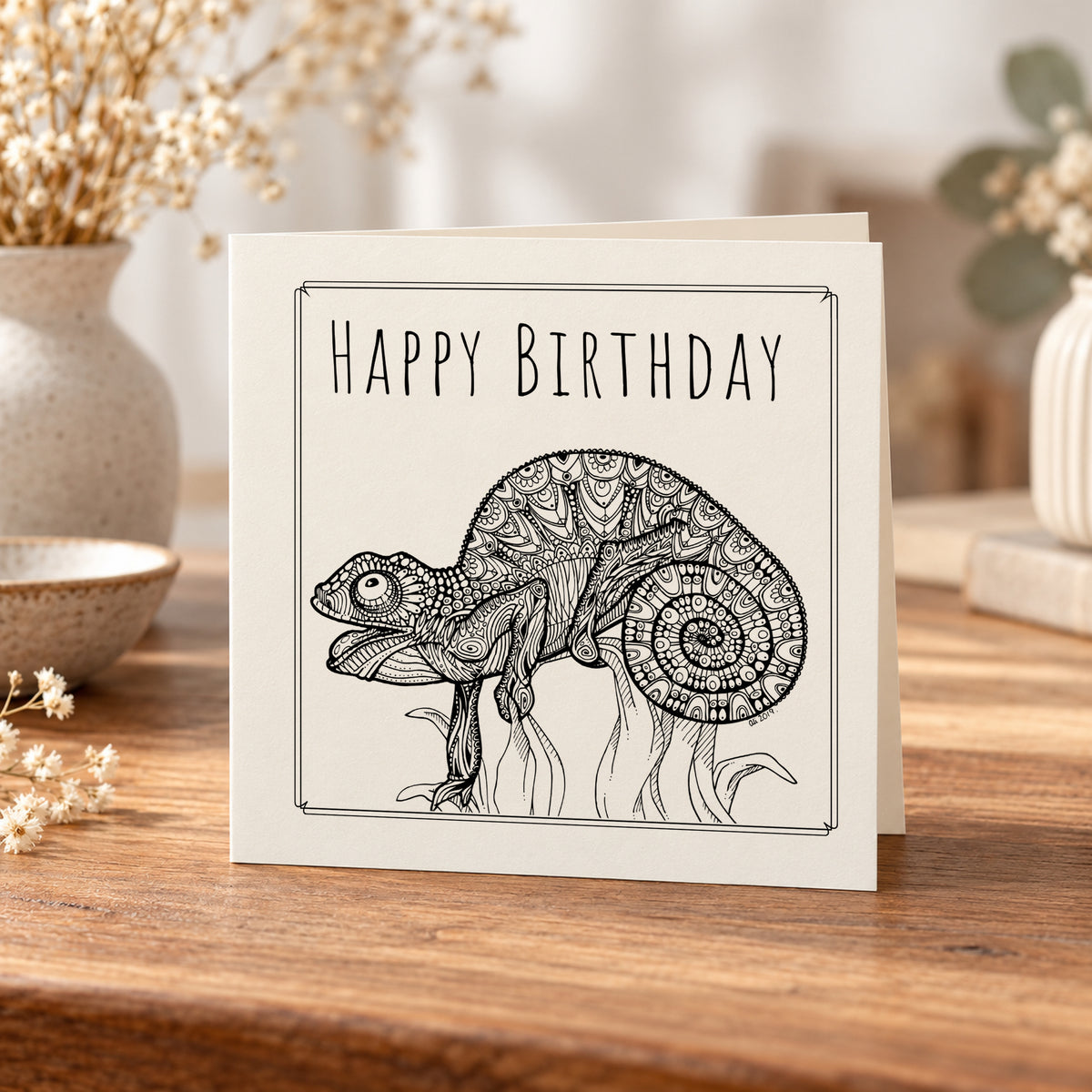 Happy Birthday Chameleon Card – 5 × 5 Inch
