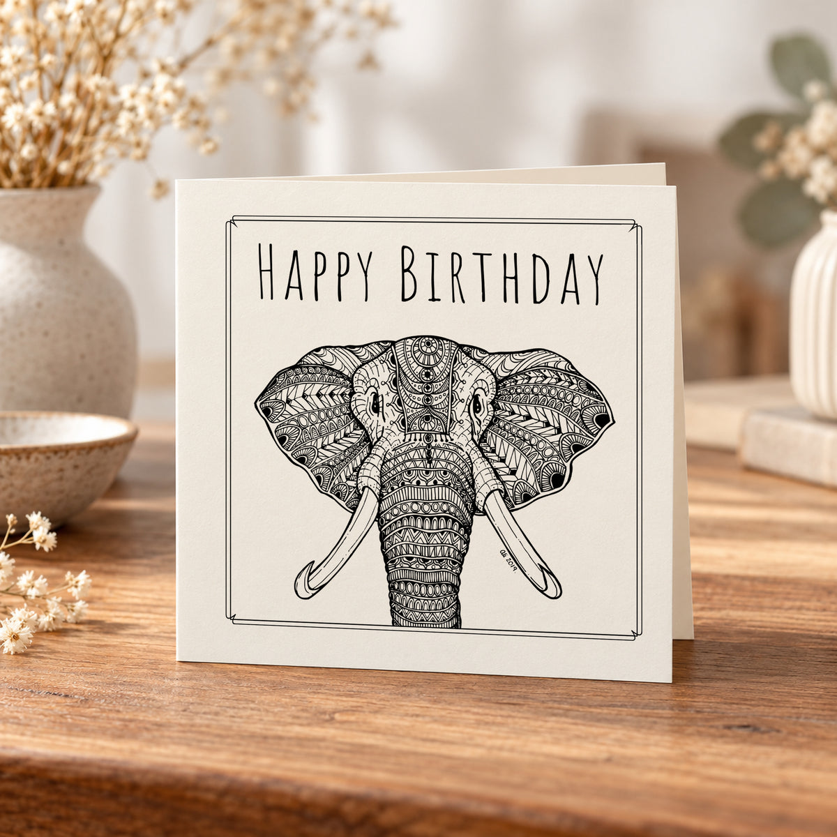Happy Birthday Elephant Card – 5 × 5 Inch