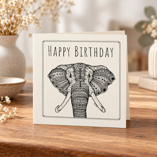 Happy Birthday Elephant Card – 5 × 5 Inch