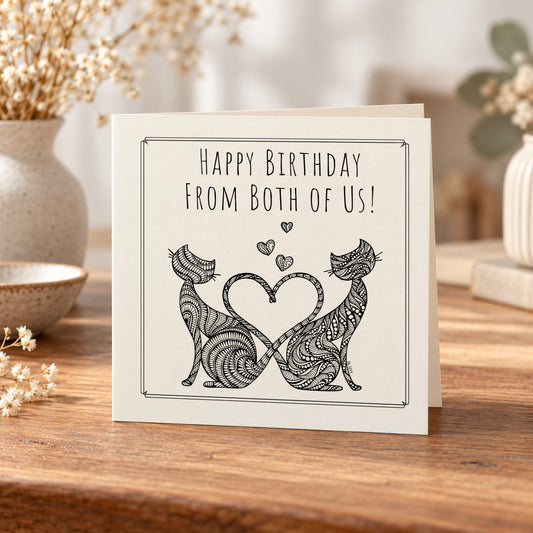 Happy Birthday From Both of Us Cats Card – 5 × 5 Inch