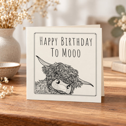 Happy Birthday to Moo Peeking Cow Card – 5 × 5 Inch