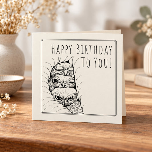 Happy Birthday to You Owls Card – 5 × 5 Inch
