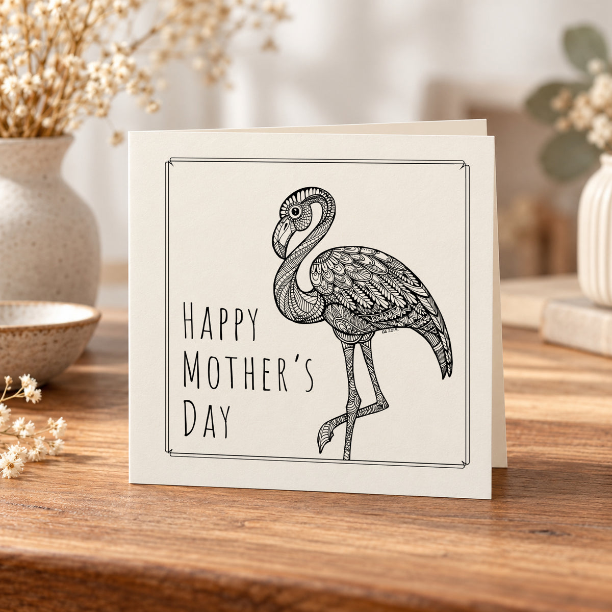 Happy Mother’s Day Flamingo Card – 5 × 5 Inch