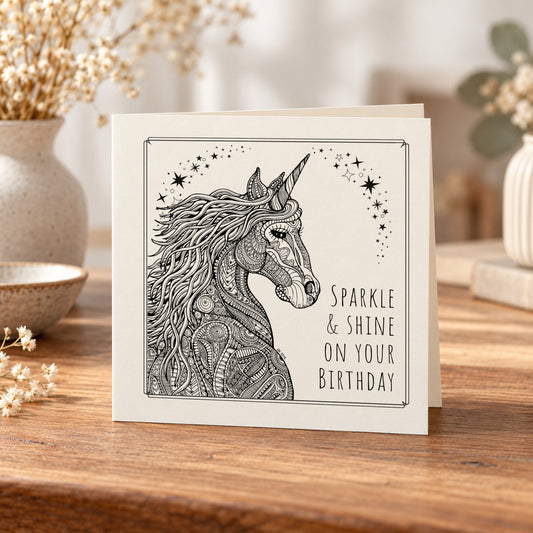 Sparkle and Shine Unicorn Birthday Card – 5 × 5 Inch