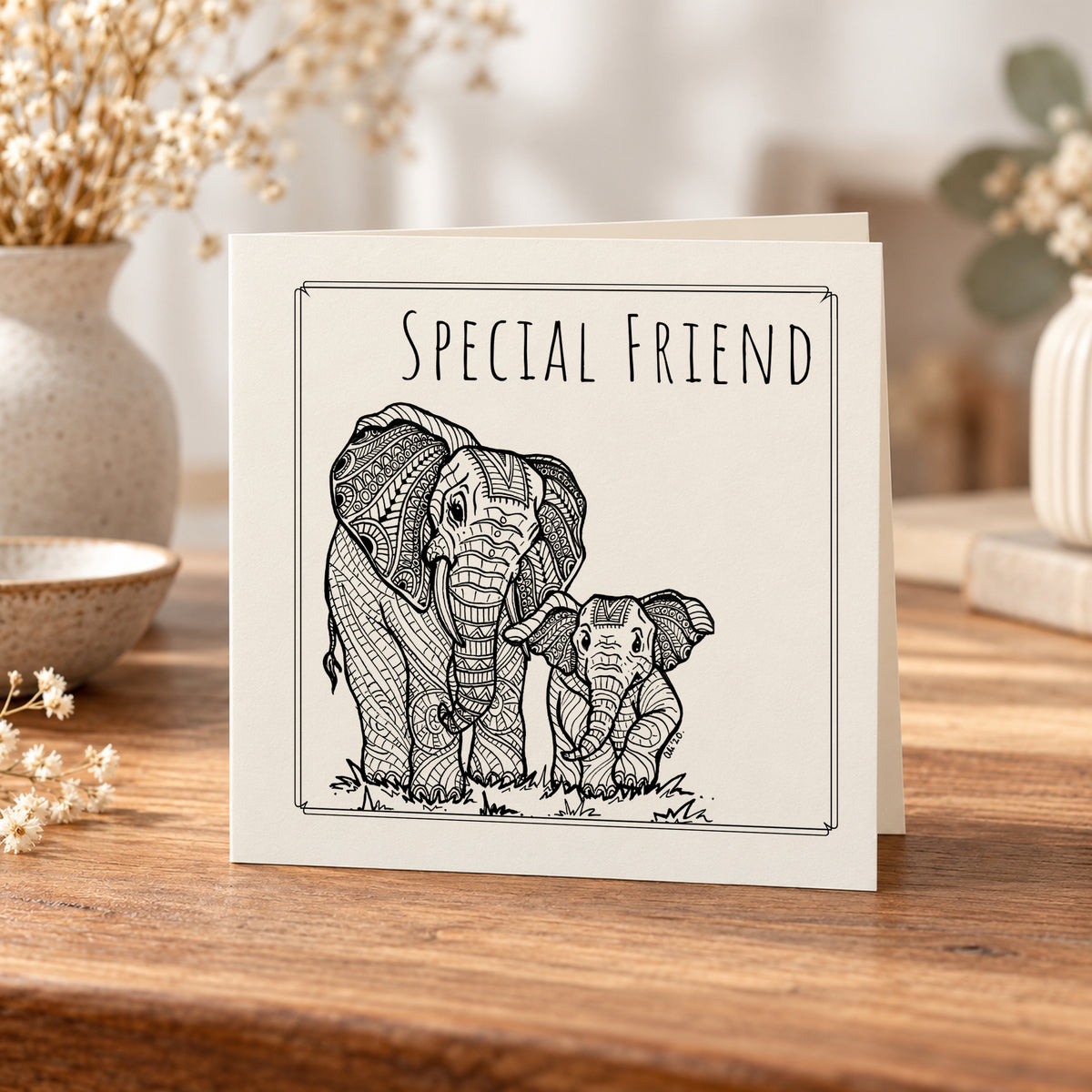 Special Friend Elephants Card – 5 × 5 Inch