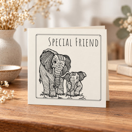 Special Friend Elephants Card – 5 × 5 Inch