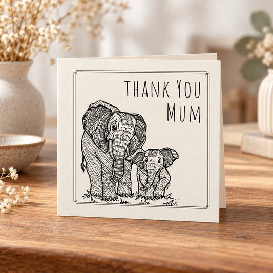 Thank You Mum Elephants Card – 5 × 5 Inch
