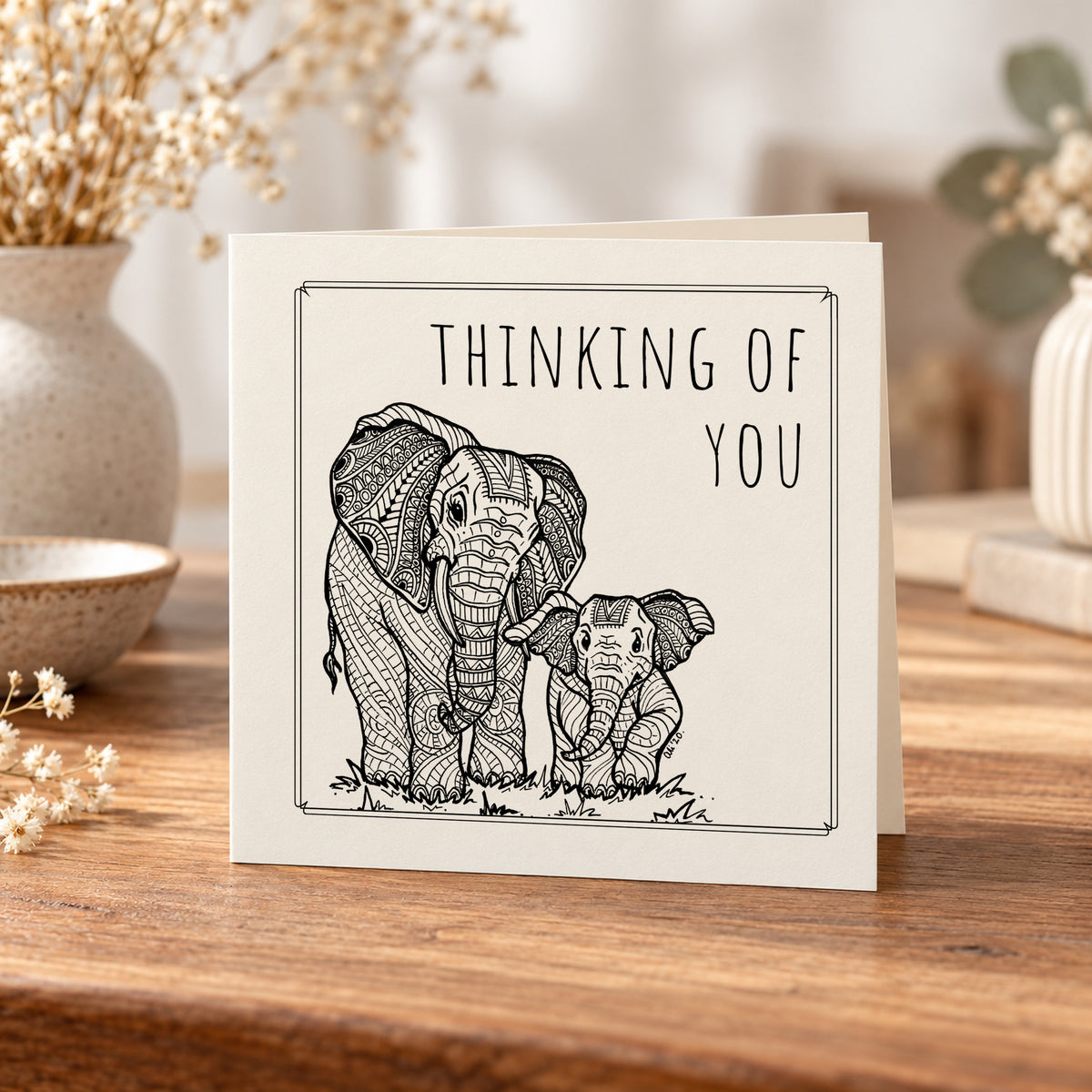 Thinking of You Elephants Card – 5 × 5 Inch