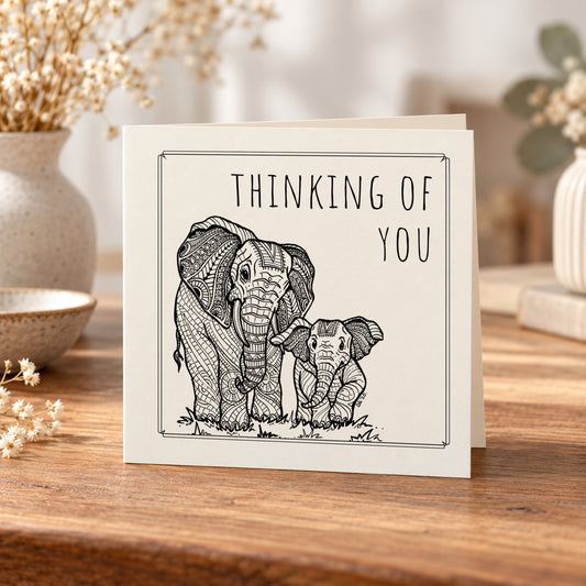 Thinking of You Elephants Card – 5 × 5 Inch
